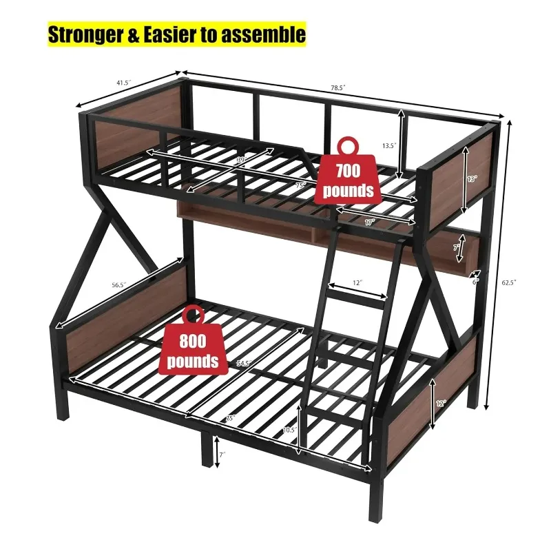 Latest Upgraded & Stronger Heavy Duty Metal Twin Over Full Bunk Bed, Thickened More Stable Safer Steel
