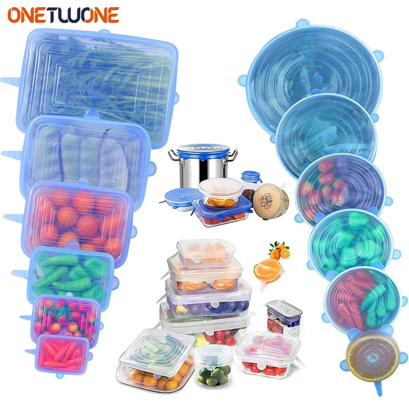 

6 Pcs Silicone Cover Lid Fresh Keeping Silicone Stretch Lids Caps For Food Pot Dish Kitchen Accessories