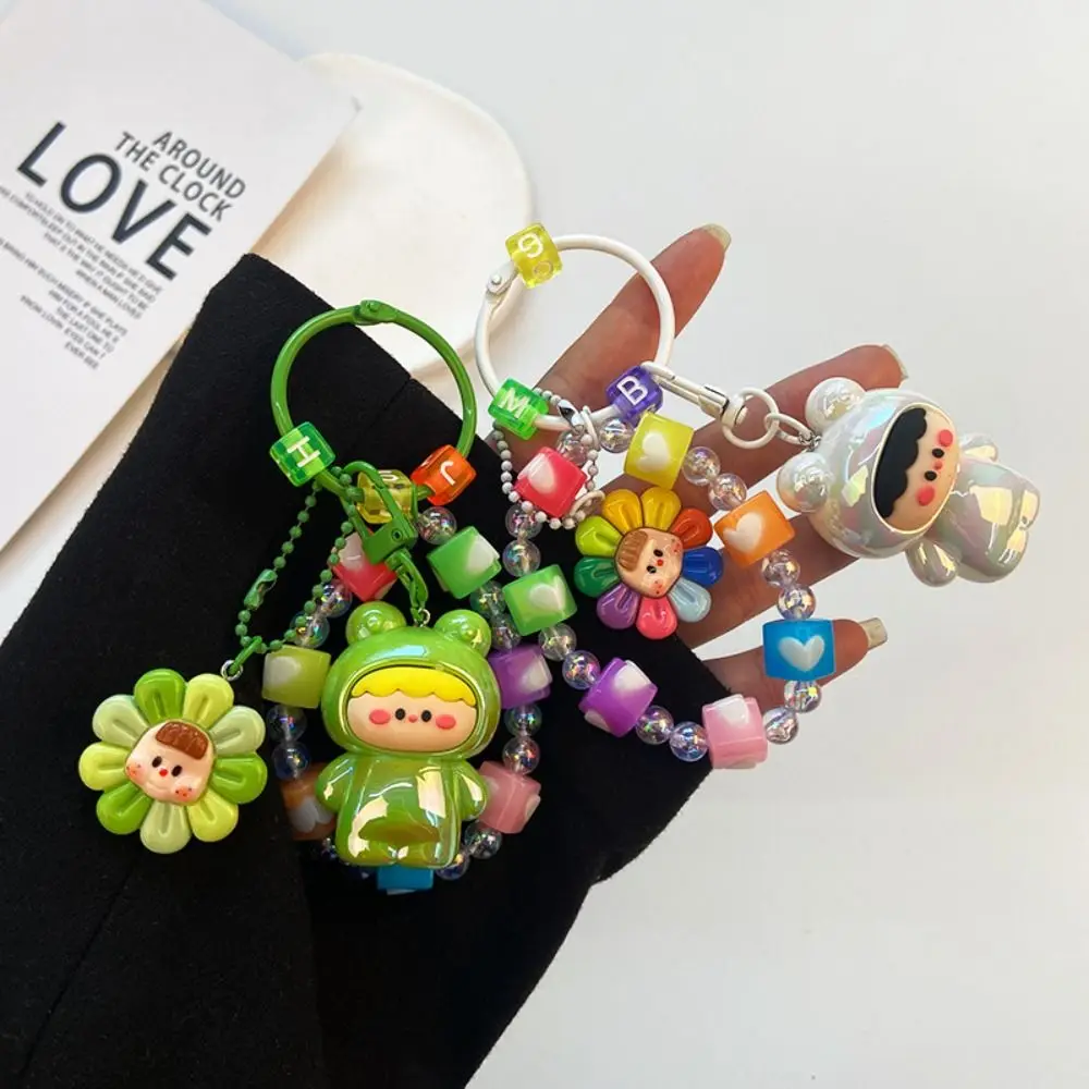 Cartoon Metal Doll Beaded Key Chain Colorful Anti-lost Hand-drawn Bead Phone Chain Universal Pendant Camera Chain