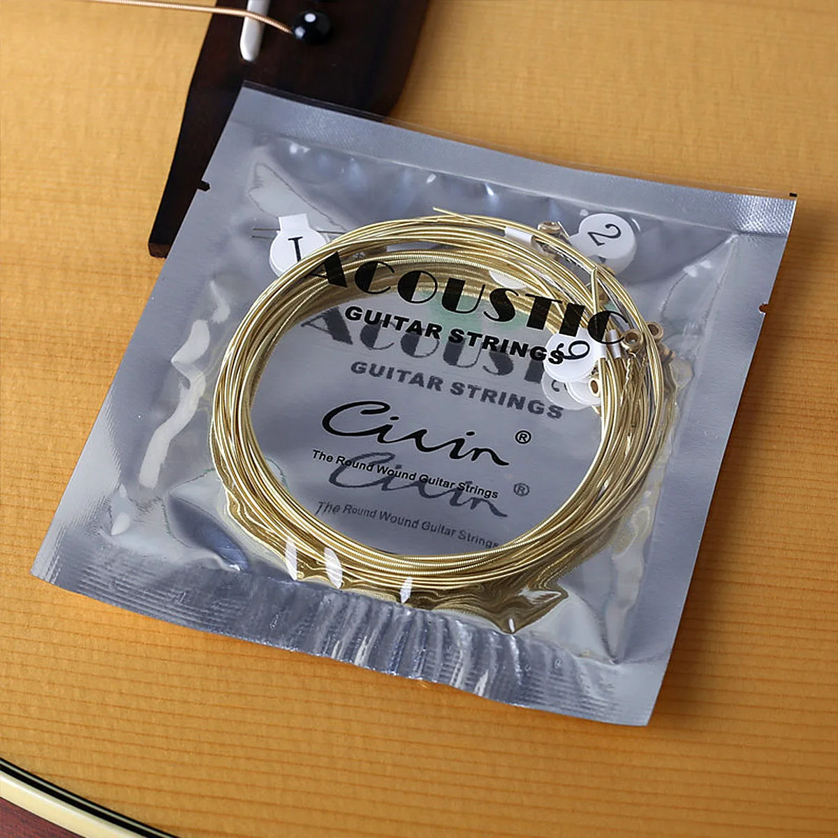 Civin 1Set Brass Acoustic Guitar Strings - Anti-Rust, 6 Labeled Strings (1-6), Bright Tone, Folk Guitar Set,  Beginner Friendly