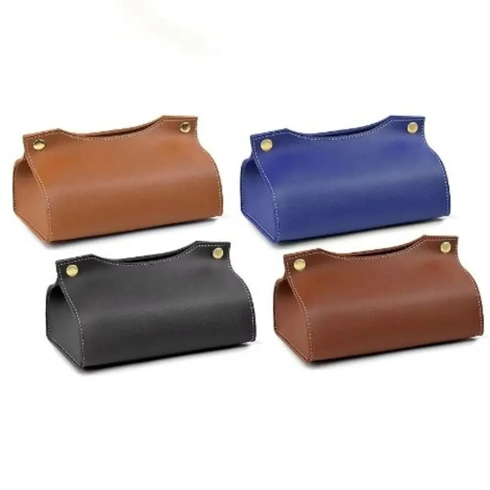 Waterproof Solid Color Tissue Box Simple Style PU Leather Napkin Holder Home Decoration Large Tissue Storage Bag Car