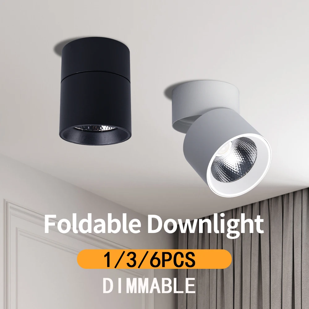 Downlight LED dobrável regulável, Holofotes de teto, Montado em superfície, Lâmpada de alumínio, Quarto, Casa, Cozinha, Banheiro, 10W, 15W, 20W