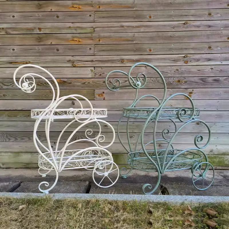 

Free shipping promotion American retro old wrought iron trolley flower stand Floor-to-ceiling flower pot stand Multi-layer movab