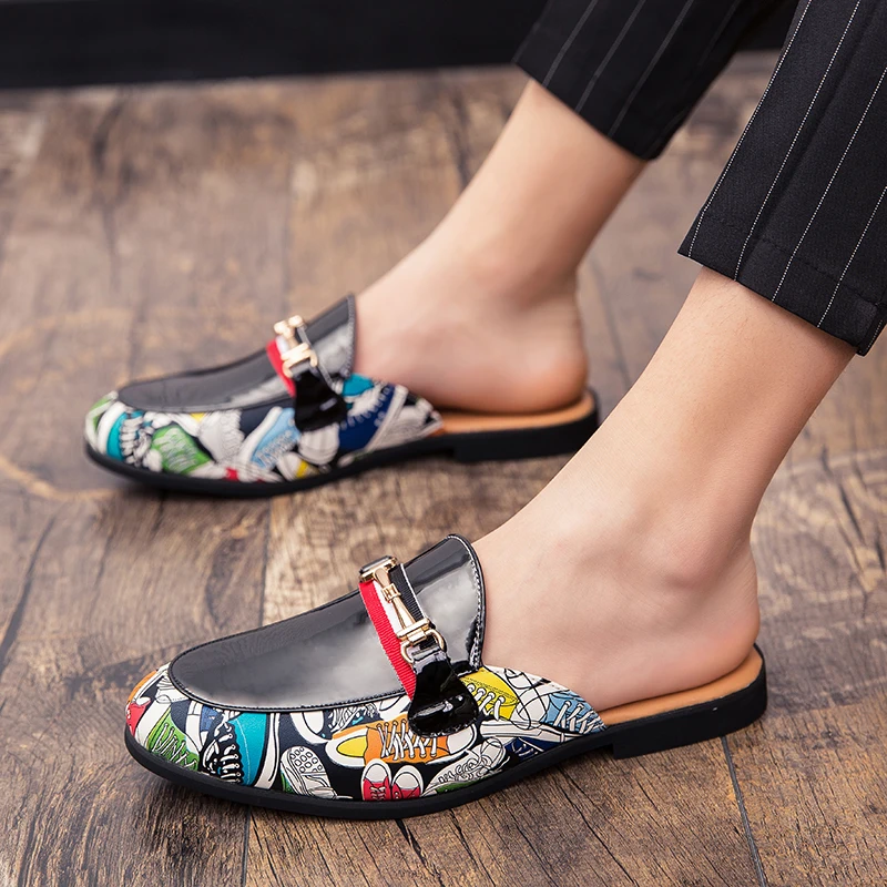 Mules Half Shoes For Men Leather Slippers Open-back Loafers Backless Slip-ons Italian Designer Mocasines Hombre Mocassin Homme