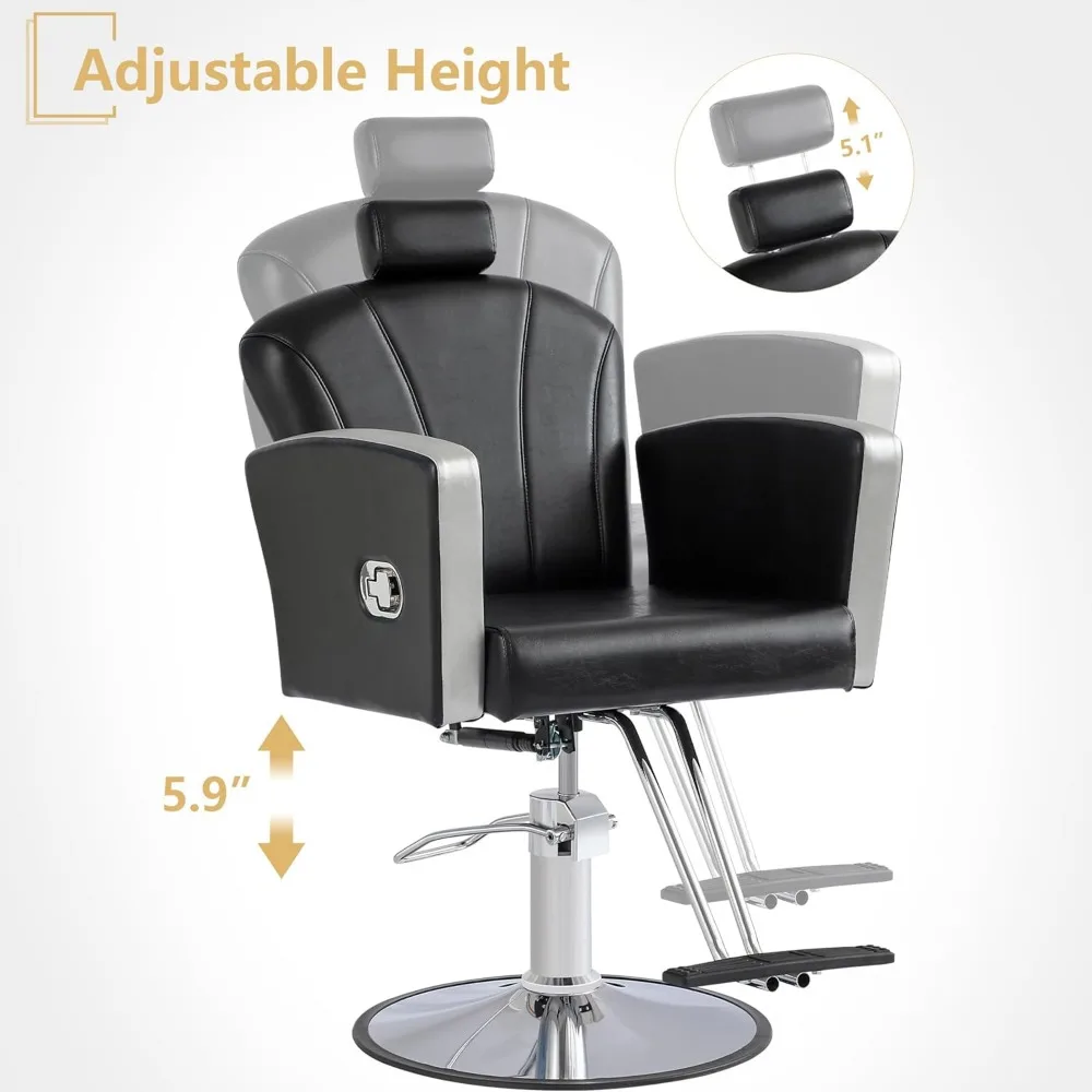 كرسي صالون هيدروليكي لمصففي الشعر، كرسي حلاق دوار 360 درجة مع مقعد قابل للتعديل