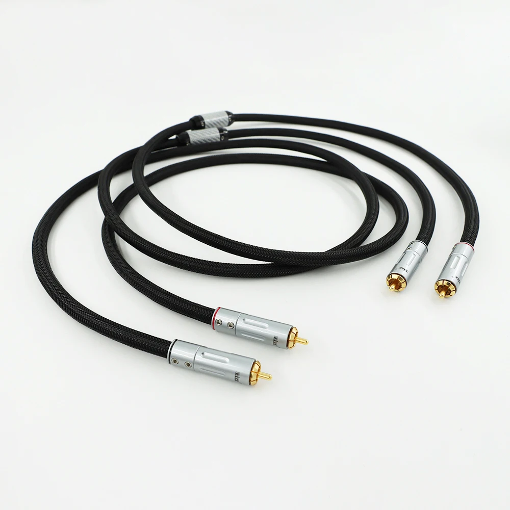 Аудиофильский соединительный кабель 9003Ag 6N Silver RCA, экранированный для усилителя/CD-плеера, черный ​