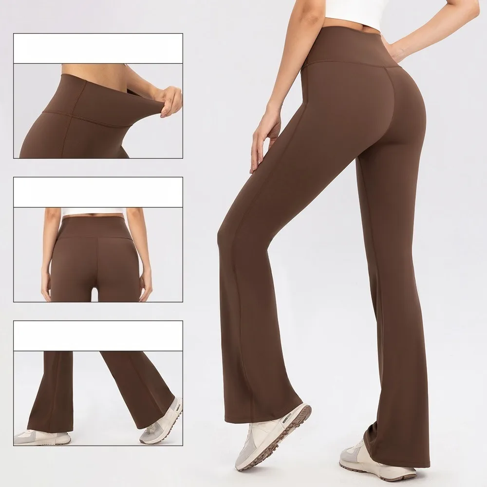 Women Fleece Lined High Waist Flared Yoga Pants Butt Lift Warm Slim Fit Outdoor Fitness Running Trousers