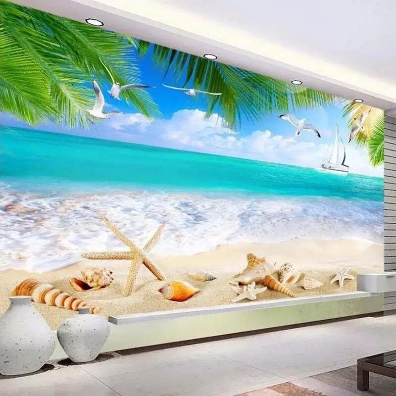 

Custom Mural Wallpaper 3D Summer Sandy Beach Shells Nature Landscape Poster Photo Wall Painting Living Room Bedroom Home Décor