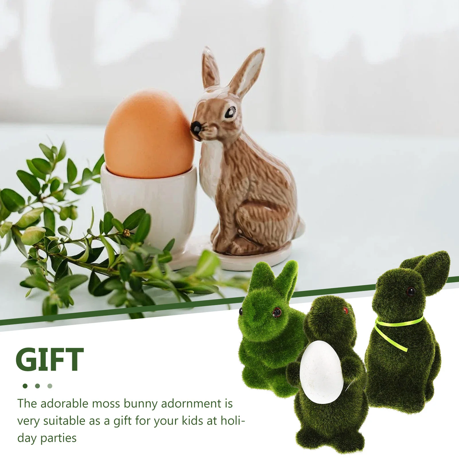 

3pcs Simulation Rabbit Moss Decor Flocked Bunny Statue For Easter Party Garden Decoration Landscape Rabbit Miniature Ornament