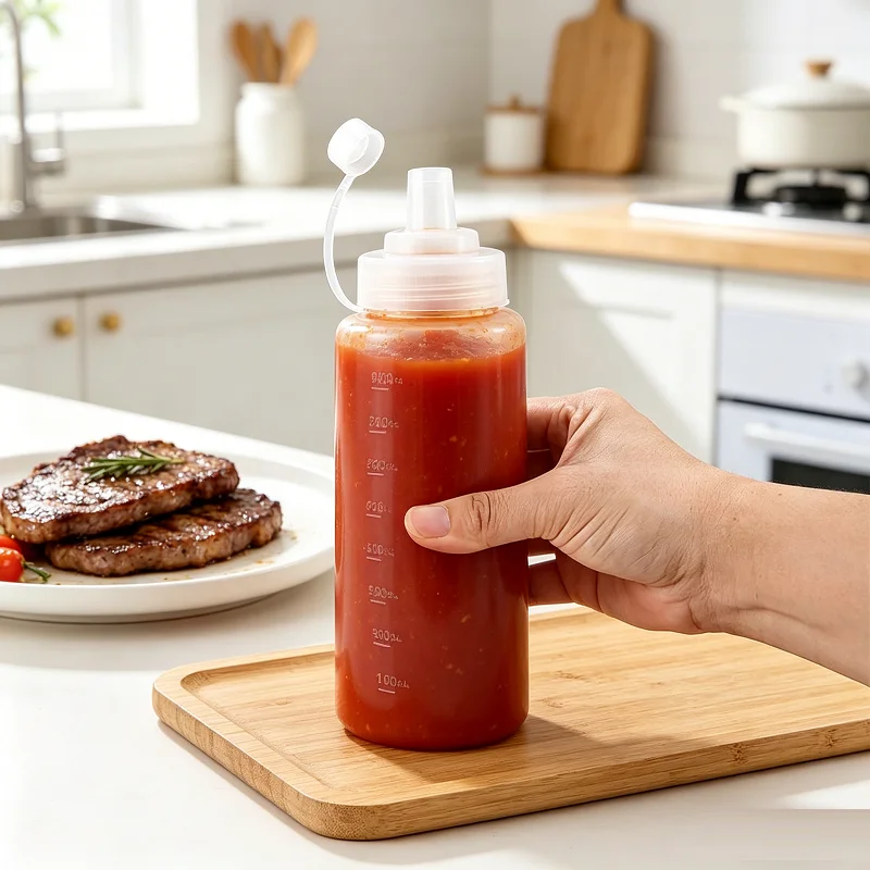 Large Caliber Plastic Squeeze Bottle Condiment Dispenser for Sauce Dressing Seasoning Kitchen Gadget Accessory