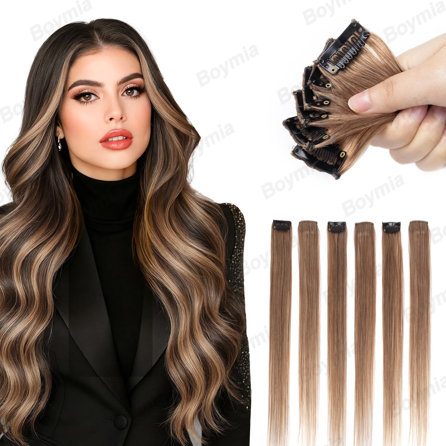 

Накладные волосы BOYMIA, невидимые, на клипсах, из натуральных человеческих волос, 12-16 дюймов, 30 г, 6 шт., бесшовные, для женщин