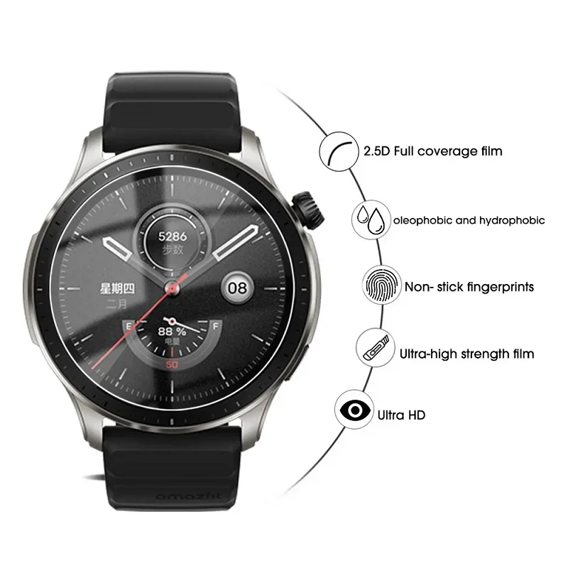واقي شاشة لـ Amazfit GTR 4 ، زجاج مقسى ، غشاء واقي للساعة الذكية ، رقائق معدنية
