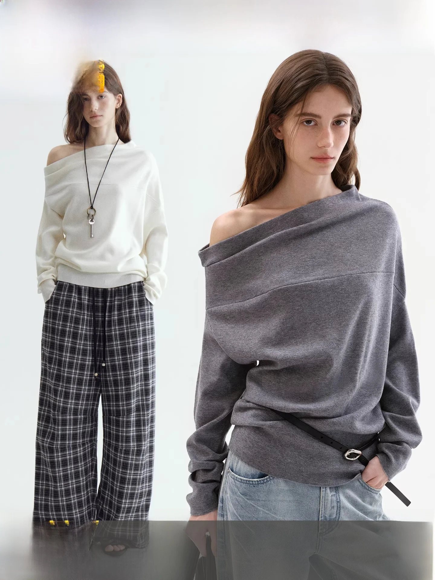 

Fano Knitted Sweater Women's Loose Fit oulder Bridesmaid Dr Spring ay Tone 3D Pleated Waist Inlet Commute Sle Long S...