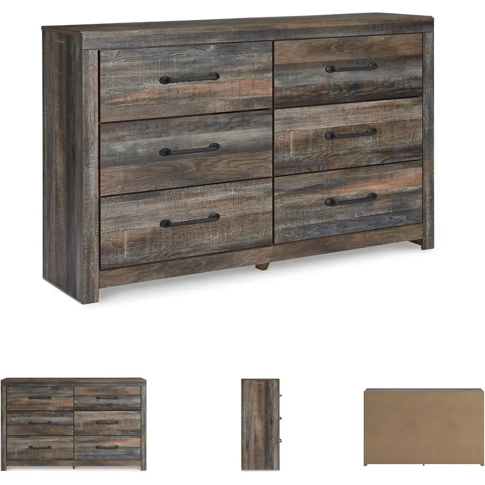 DAFIFY 6段引き出しチェスト、大型金具、スムーズに動く引き出し、木製、58.7幅 x 15.31奥行き x 36.46高さ、ウェザーウォーンブラウン