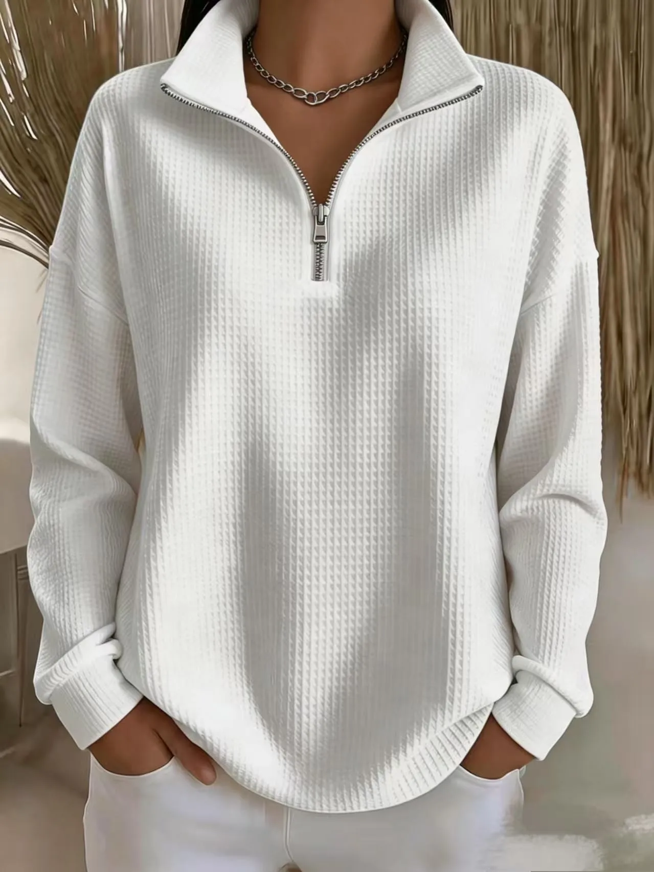 Zipper Pullover Hoodie Regular Fit Commuter with Casual Elegant Commuter Standard Length No Hood Regular Length Women Hoodie
