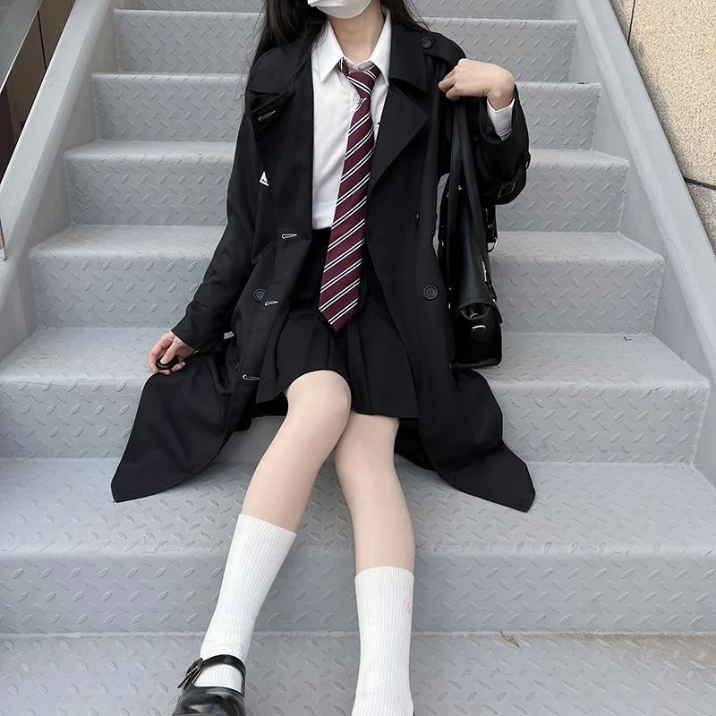 Hepburn Trench Coat Women 2024 Popular Spring Slim Jk School Uniform Academy British Style Casual Mid-long Coat Coat