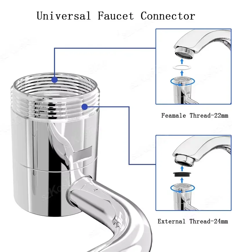 Stainless Steel 1080° Swivel Kitchen Faucet Extender Universal Splashproof Dual Mode Bathroom Sink Accessories with Adapter