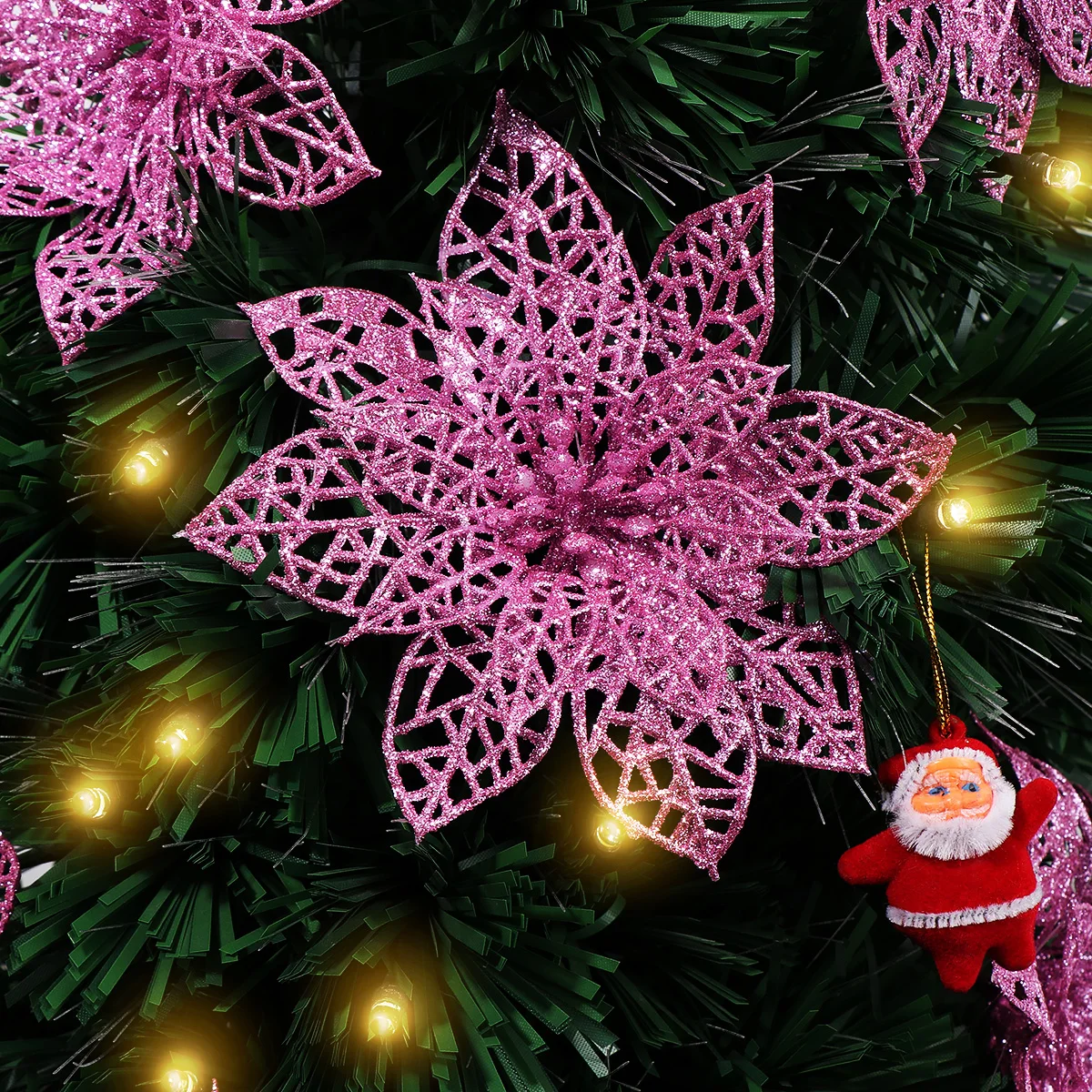 

Artificial Glitter Flowers for Christmas Tree Decoration Pink Garland Reusable Home Party Wedding Events DIY