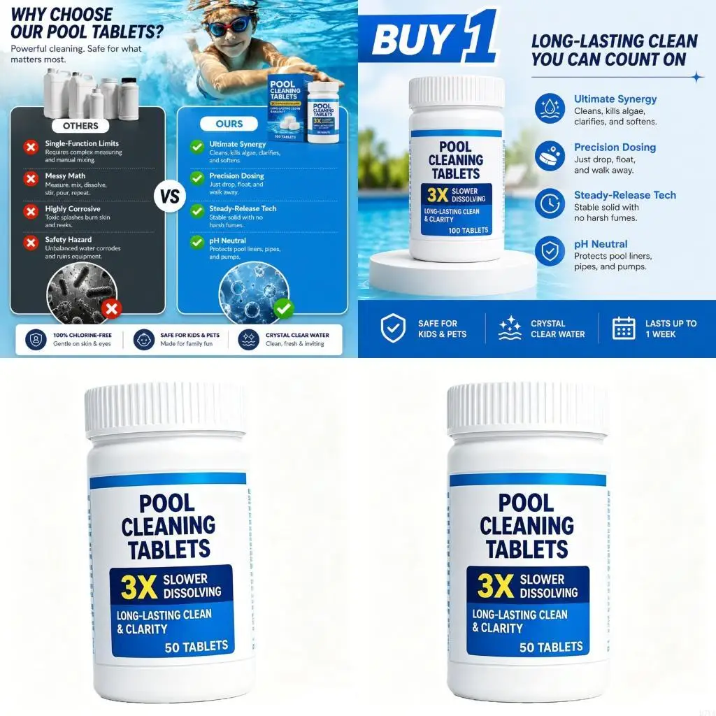 50/100pcs Dissolving Pool Maintenance Tablets Keep Water Clean And Balanced Fast Acting Universal Pool Cleaning Tablets D7YA