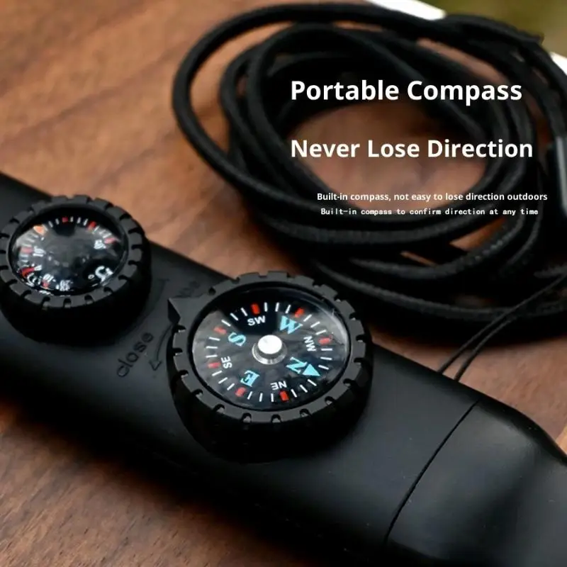 7In1 Survival Whistle With Compass LED Lighted Portable Survival Whistle Tool Camping Hiking Outdoor Multifunctional Whistle
