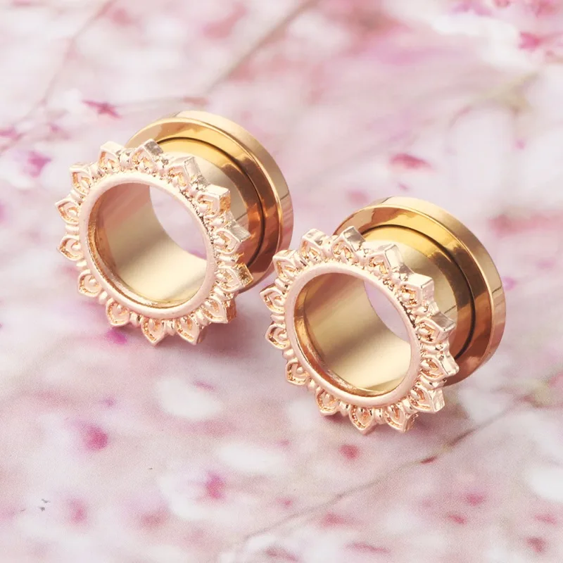 1 Par de Aros Expansibles para Oreja de Acero Inoxidable con 9 Adornos de Piedras Preciosas y Pendientes de Piercing