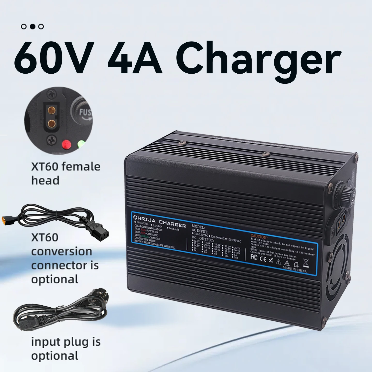 

60V 4A Lead Acid charger aluminum shell fast charger Specially designed 5S batteries with fan cooling and detachable connector