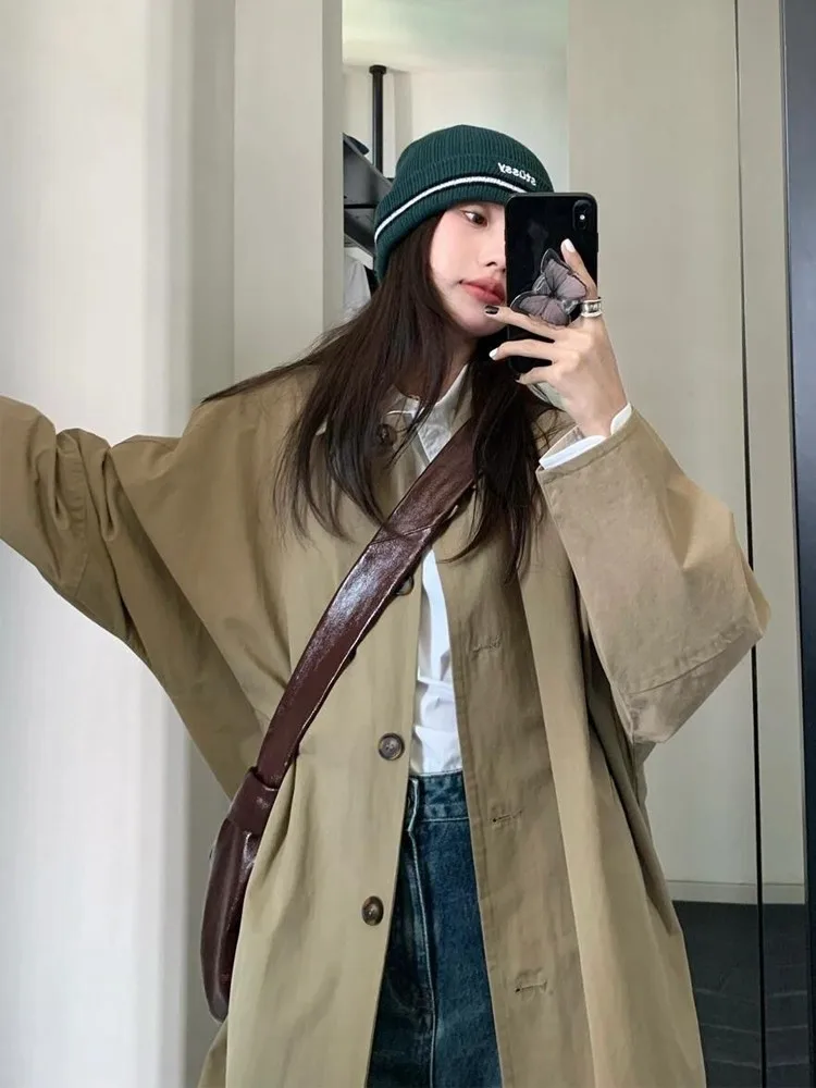 

Trench Coat Waterproof Women'S Clothing Female'S Feminine Waistline Buttoning Youthful Age-Reducing Champagne Epaulets