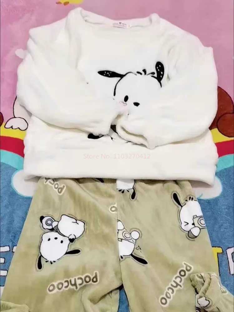 Neue Stich Korallen Fleece Pyjama Hosen Kawaii Kinder Geburtstag Geschenke Sanrio Anime Cartoon Weiche Hosen Frauen Casual Hause Hosen