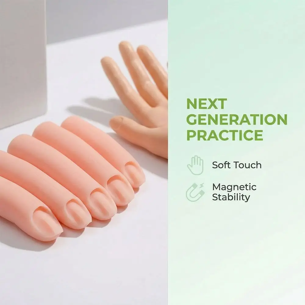 5Pcs/Set Silicone Fake Nail Art Finger Model Display Stand DIY Silicone Practice Fingers With Magnet Can Be Insert