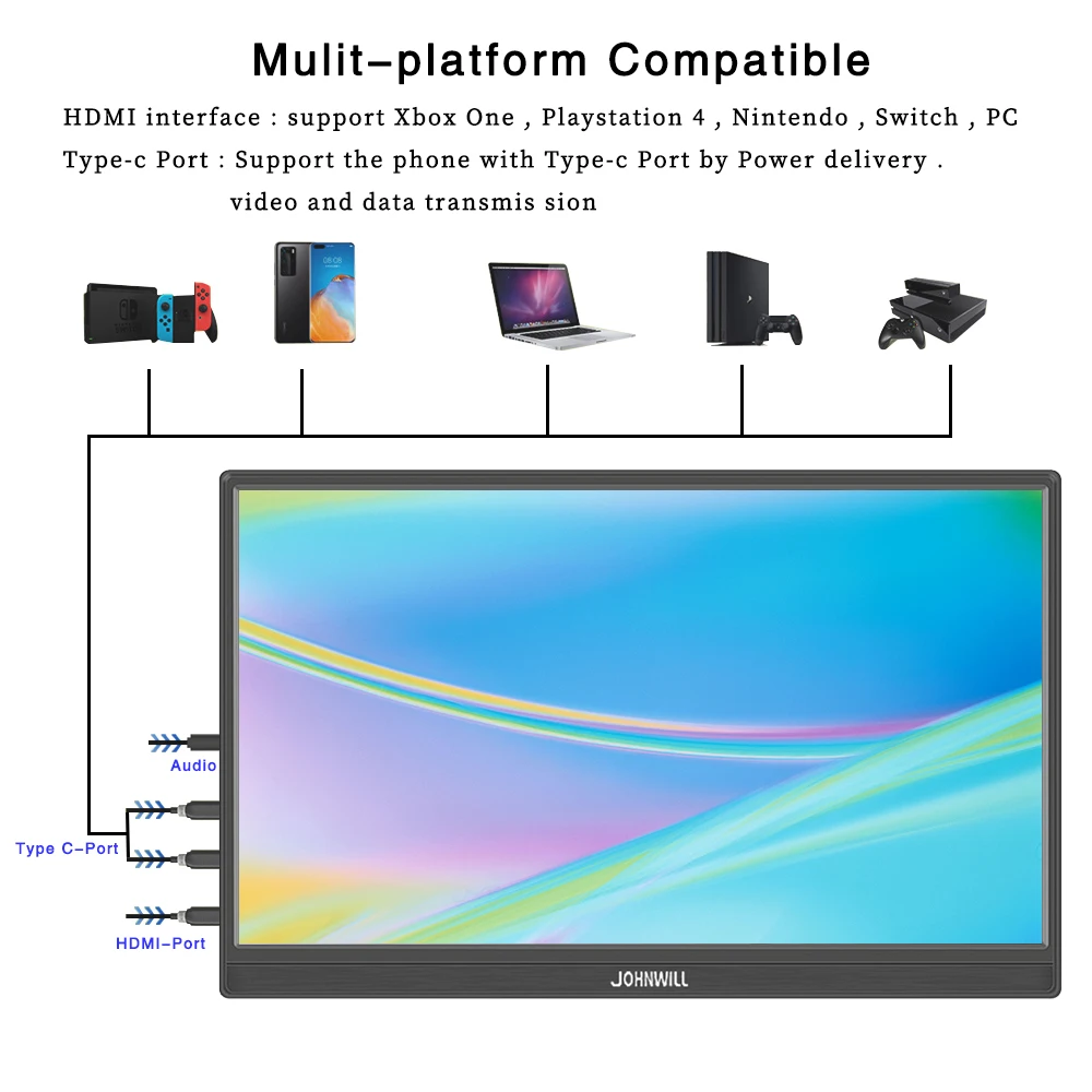 14 Inch Portable Monitor 1920x1080 LCD Touchdisplay Type-C HDMI-Compatible PC Gaming Monitor For PS4 Laptop Raspberry PI Screen