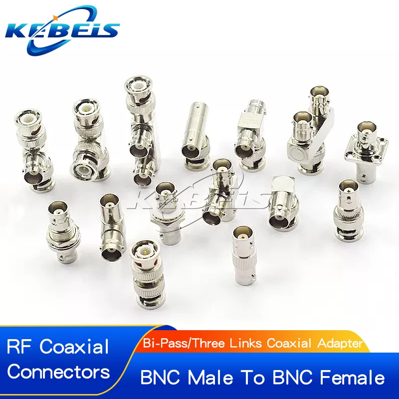 1Pcs BNC Connector Q9 BNC To BNC Male Female 90 Degree Right Angle Tee Type 3way 4way Splitter 2x Double Male Female RF adapter