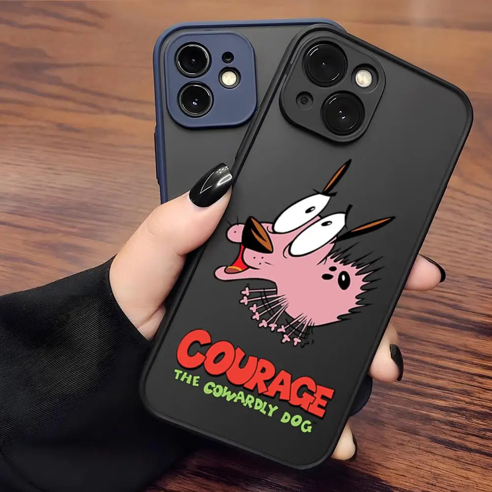 Courage C-Cowardly Dog Phone Case Matte Transparent For 15 iPhone 12 11 13 Pro Max X XR XS 8 SE Plus Luxury Silicone Back Cover