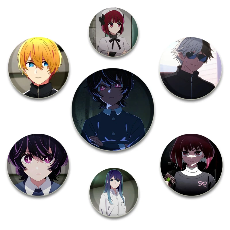 ArimaKana Mem-Cho KurokawaAkane Pin Anime Oshi No Ko Brooch Badge Snap-in Button Pins Brooches for Clothes Jewelry Accessories