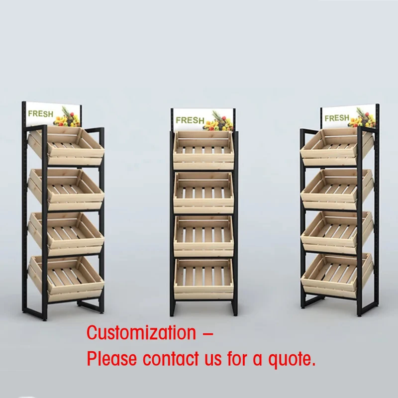 custom.Good Price Metal and Wooden Display Rack Vegetable and Fruit Shelving