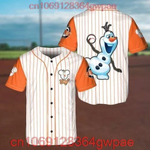 Olaf frozen camisa de beisebol das mulheres dos homens camisa de manga curta nome personalizado disney camisa de beisebol casual esportes camisa de beisebol