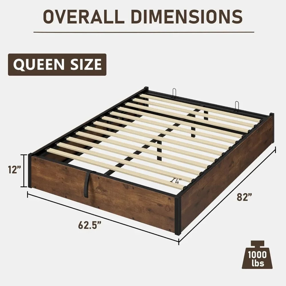 Lift Up Opslag Platform Bed Frame, Metalen Bed Frame Met Houten Latten Ondersteuning, Geen Boxspring Nodig