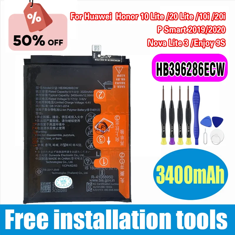 

HB396286ECW 3400mAh Battery For Huawei Honor 10 Lite /20 Lite /10i /20i /P Smart 2019/ Honor 20i /Enjoy 9S .