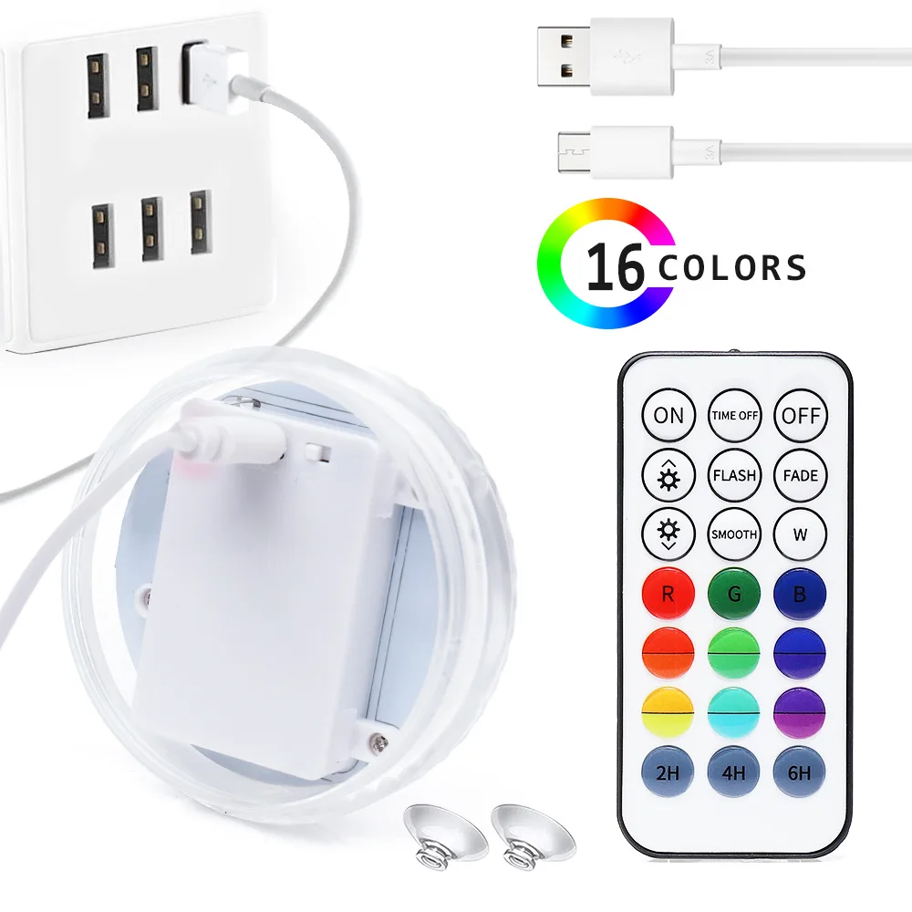

RGB Color 13 Leds Underwater Light USB Rechargeable Submersible Lamp with Remote for Christmas Party Decoration