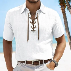 Men's White T-shirt Summer Top Casual Shirt Man Blouse Short Sleeve Cotton Linen Shirts Men Loose Shirt Silk
