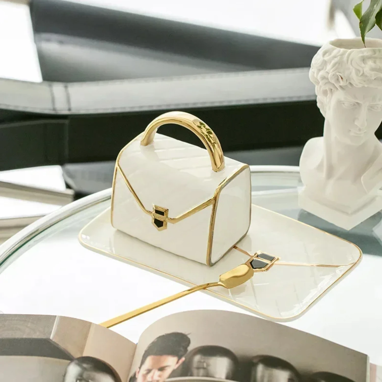 

Luxury Ceramic Bag Shaped Tote Handbag Mug Set - Creative Coffee Cup with Saucer, Perfect for Afternoon Tea and Desserts - Elega
