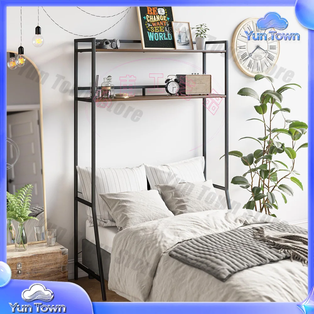 Floor Standing Bedside Shelf for Apartment Rental Room Black Storage Rack for Bed Headboard Organizer