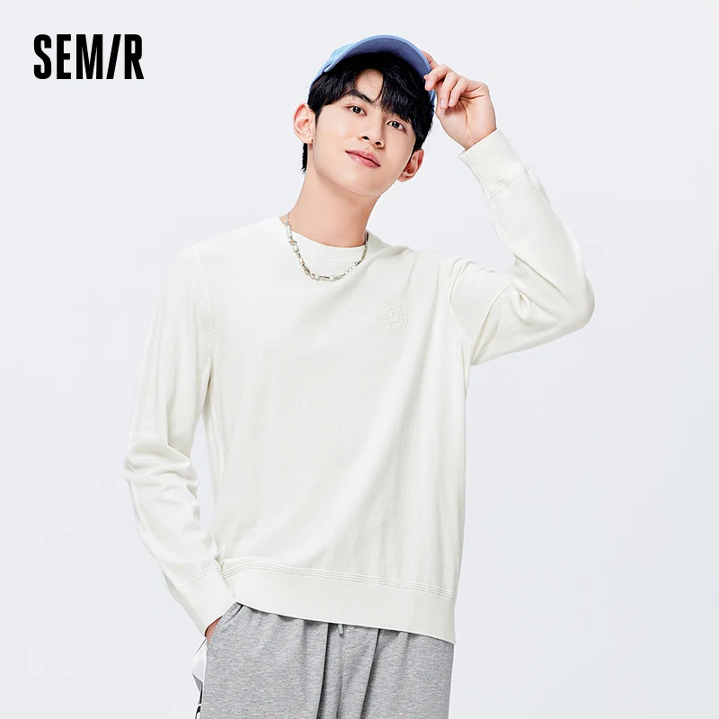 

Semir Men Sweater Pullover Sweater Autumn New Simple Solid Color Fit Comfortable Sweater Casual All-match Tops for Men