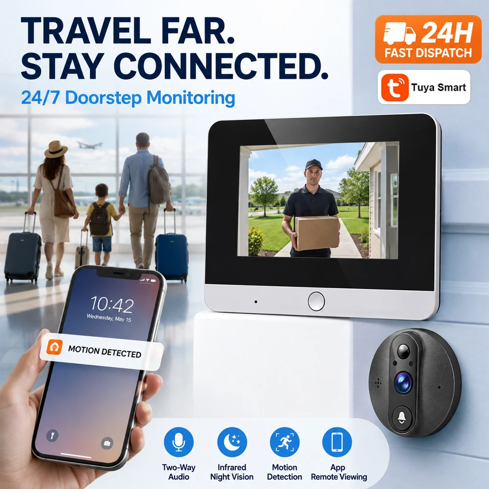 Digital Peephole ViewerWiFi Video Doorbell Tuya APP PIR Motion Alert Two‑Way Audio IR Night Vision Home Door Security Monitoring