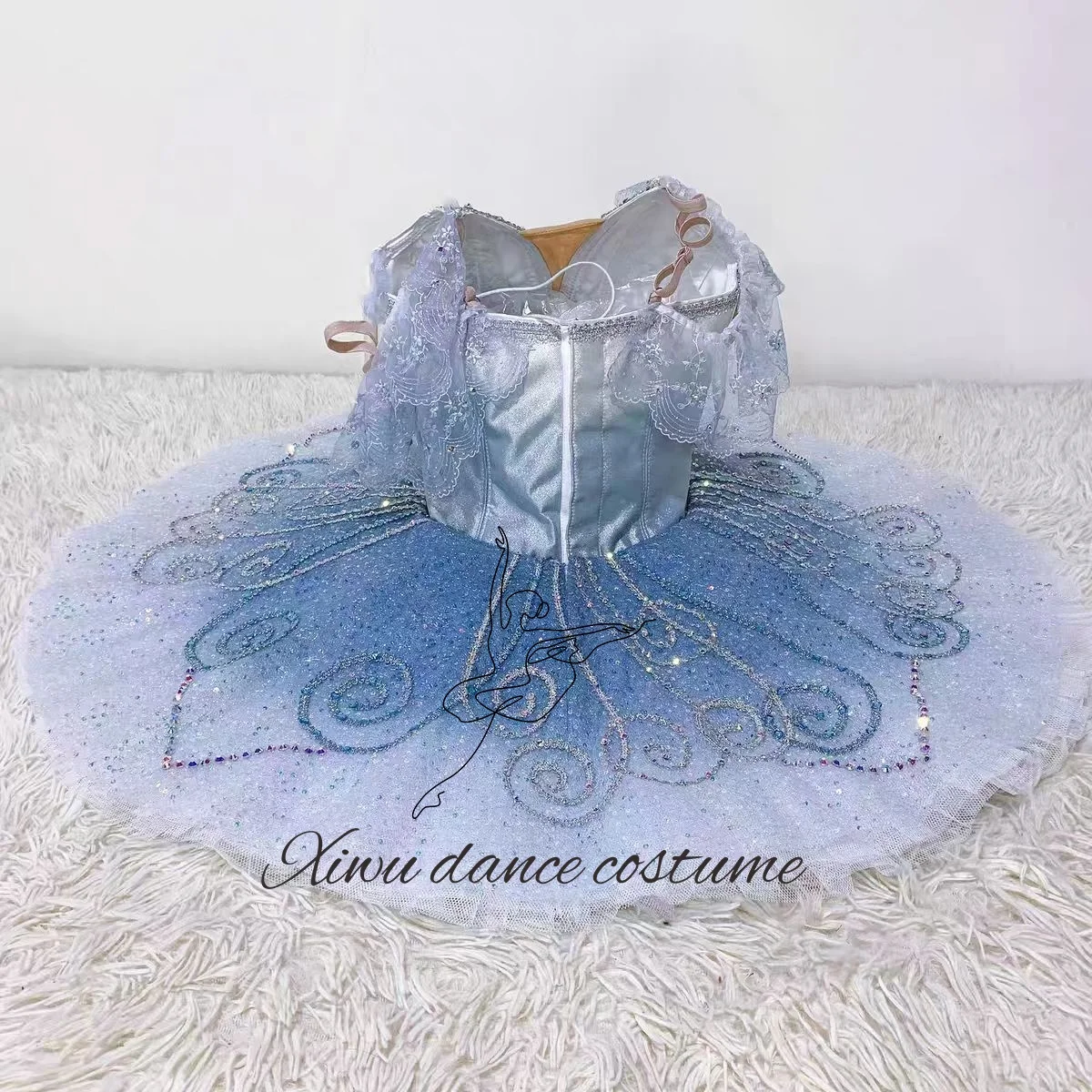 Professionelle Anpassung des grau-blauen Wasserfee-Pyjita-Ballettkleid-Tutu-Scheibenrock-Wettbewerbskostüms für Erwachsene und Kinder