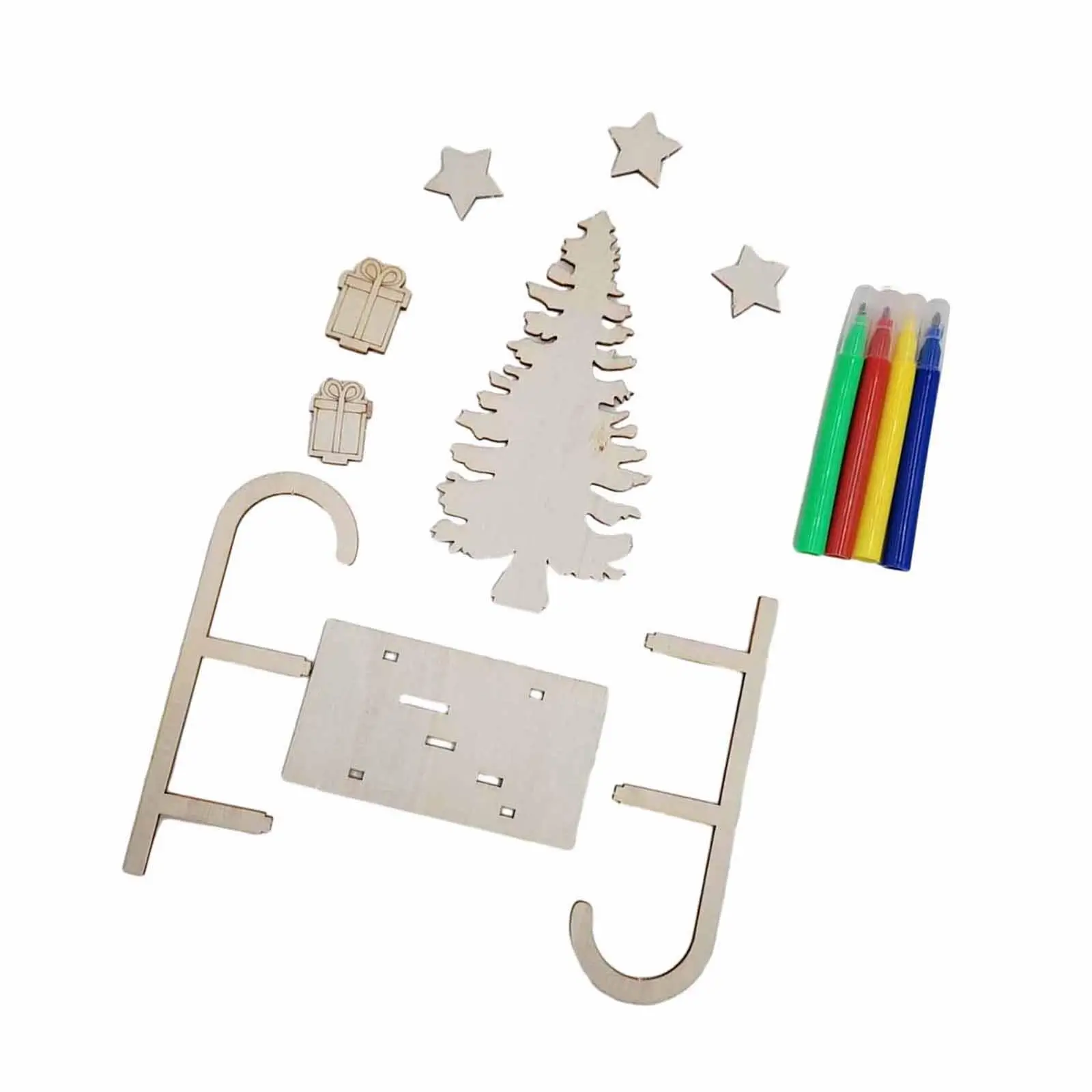 2x Wood Sled DIY Wooden Crafts Kit DIY Assembly Toys Miniature Wood Trim Xmas Tree