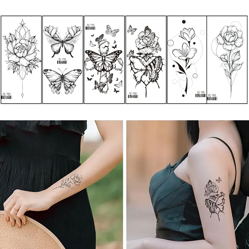 Waterproof Temporary Tatoo Stickers Fake Butterfly Rose Theme Temporary Tattoos Sticker For Men Women Body Art Tatoo Stickers