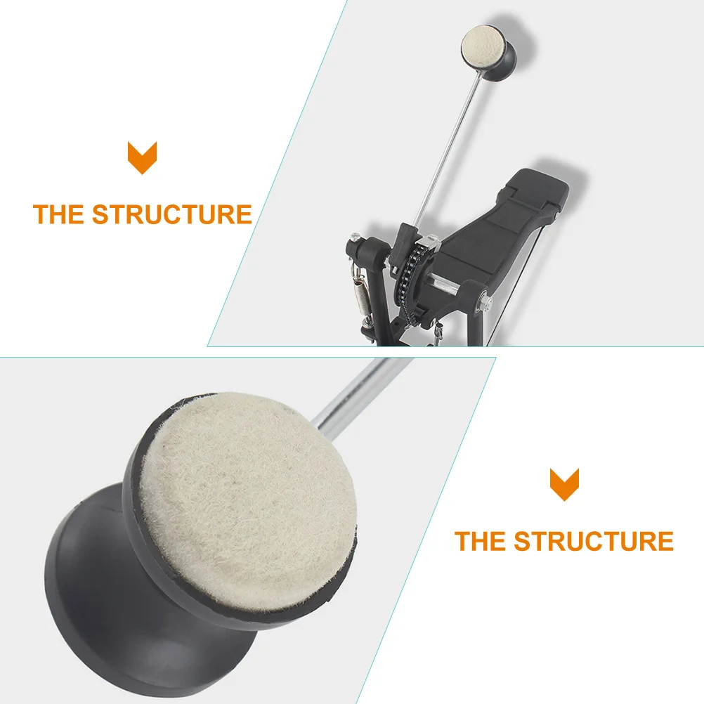 

2Pcs Felt Drum Kick Replace Part Pedal Supplies Accessories Percussion Foot Parts Bass Drum Hammer Durable Steel Long Life
