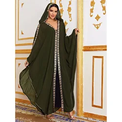 Vestido Hijab de gasa con cuello en V para mujer, Túnica de manga de murciélago, elegante, árabe, Dubai, Islam, Abaya, Turquía, moda musulmana, novedad de 2022