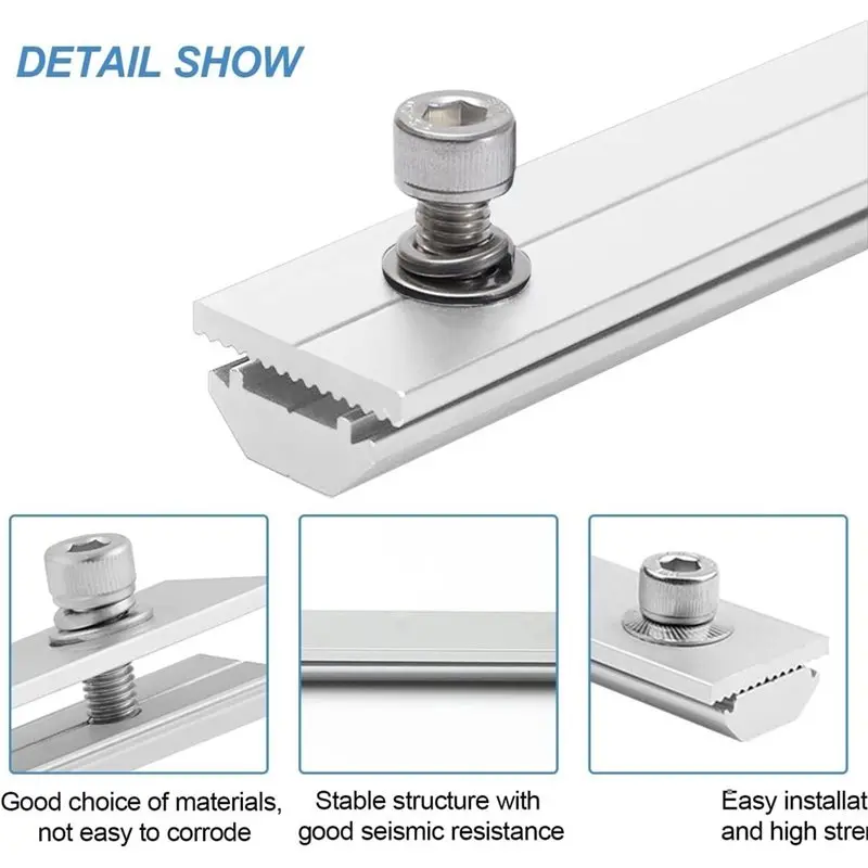 ABZV-Aluminium Solar Module Rails 4Pcs Photovoltaic Bracket Mounting Connection Guide Rail Connectors 14Cm Length Profile
