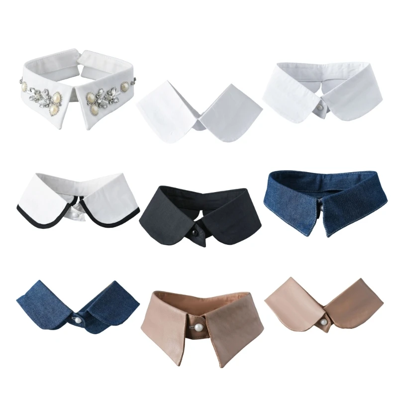Beads Studded Denims Faux Collar Choker Necklace Blouse False Collar Accessory